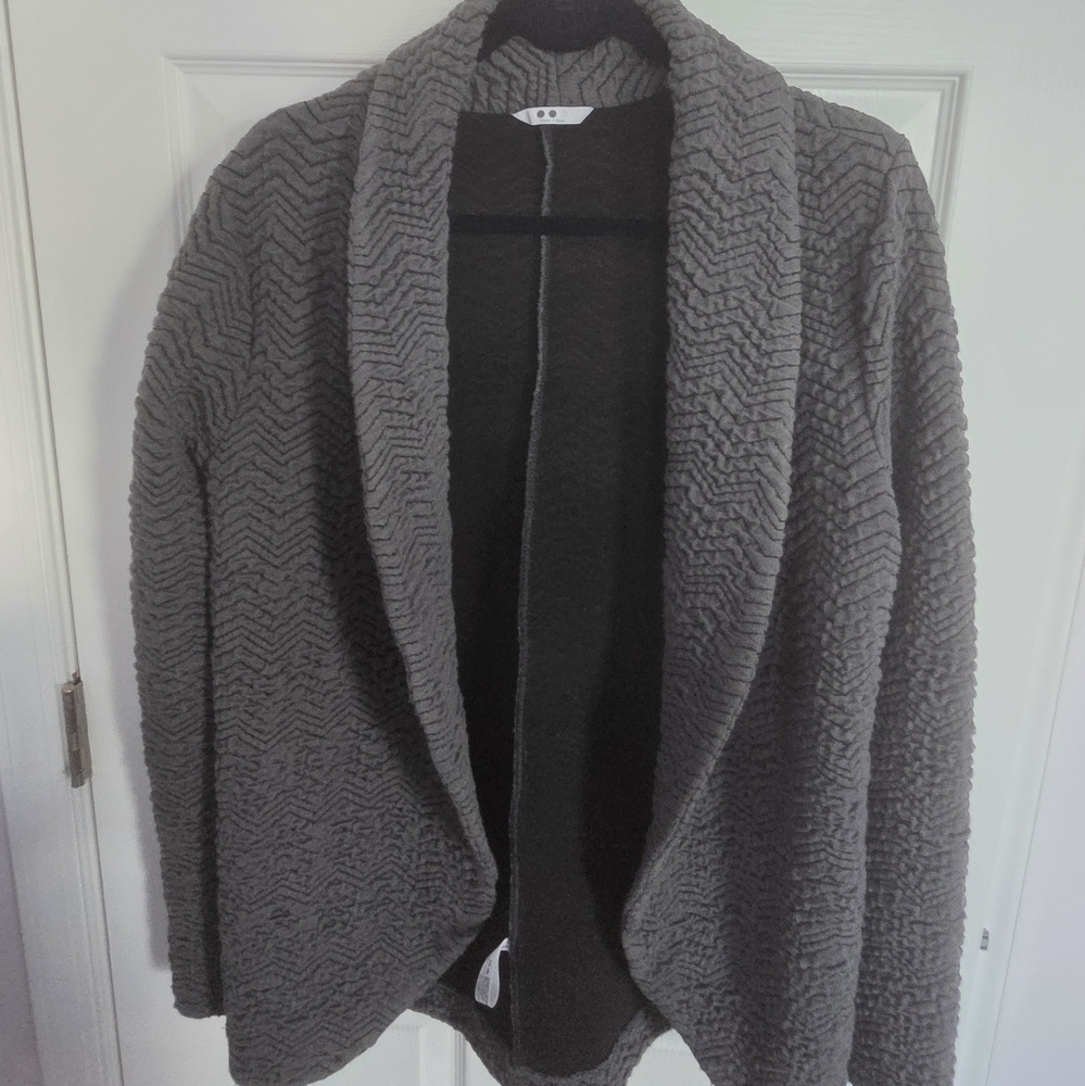 Gray Textured Open Front Cardigan
